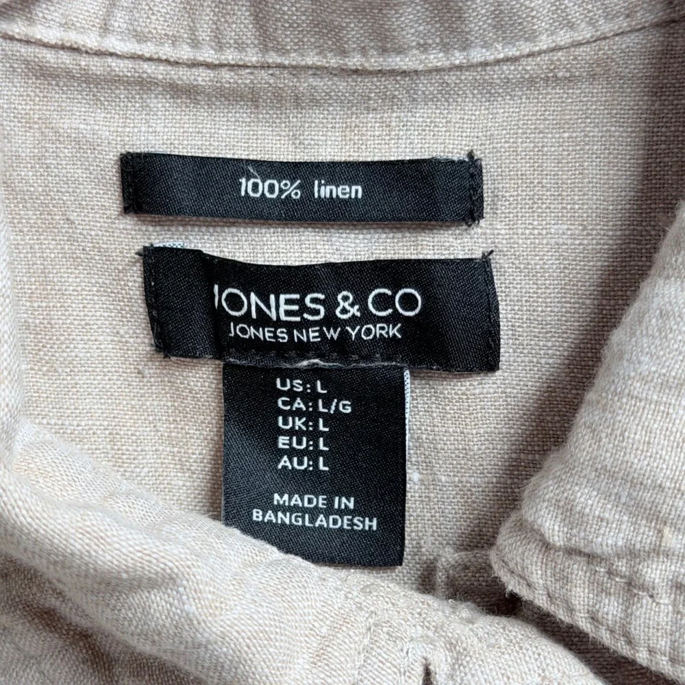 Jones New York Linen Jacket Womens Large Beige Trucker Button Front Lightweight